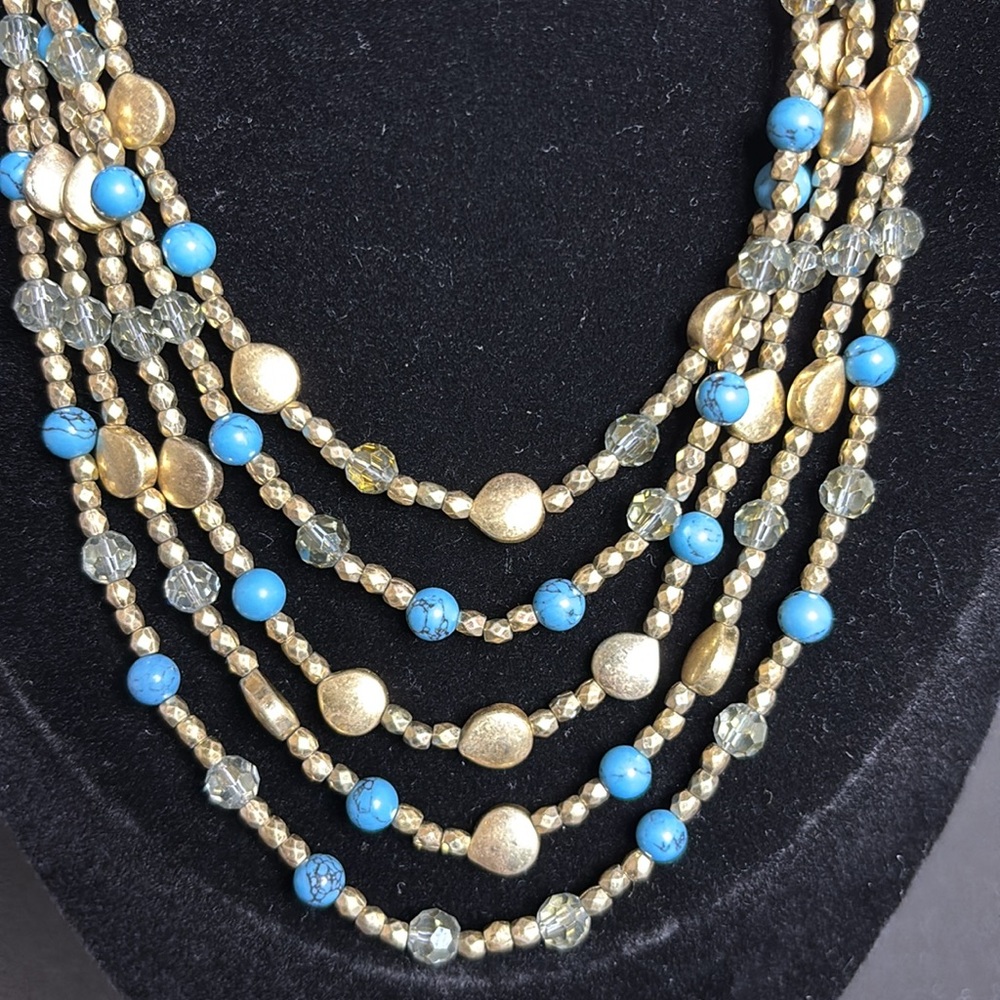 Nine West Gold and Blue Multi-Strand Necklace - Picture 2 of 7